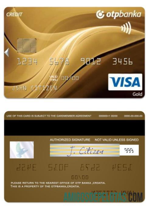 Cartão de cobrança Croácia OTP Banka Visa Gold modelo